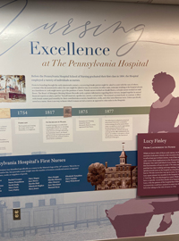 A timeline starting at 1751 as part of the Nursing Excellence at the Pennsylvania Hospital exhibit